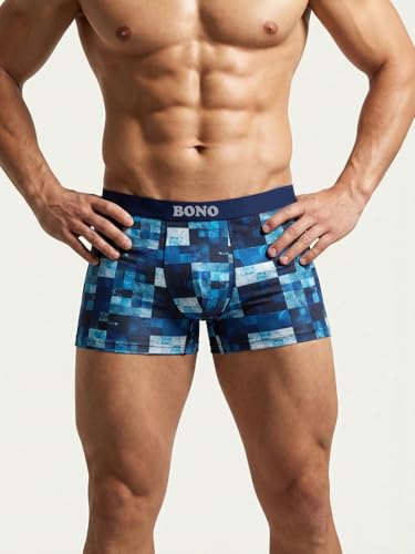 Image of BONO Men's Cotton Printed Underwear Trunk Regular Fit Anti Microbiable Mens Trunks Combo with No Marks Waistband (Pack of 2)