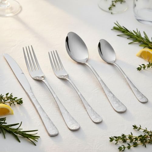 Image of 10 Pcs Silver Floaral Stainless Steel Cutlery Set for Dining Table with Spoons and Forks Set + Butterknives - The Perfect Tableware /Flatware