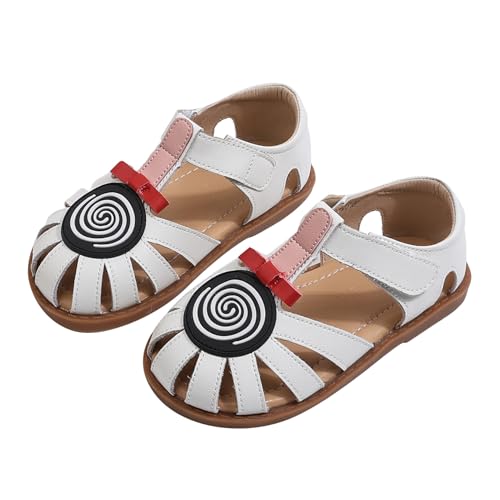 Image of Toddler Girl Sandals with Flower, Breathable Leather kids Closed Toe Sandals, Soft Rubber Non-Slip Summer Shoes for Little Girls 2-7 Years