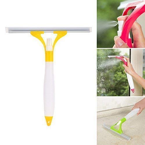 RIDHMIN 3 in 1 Glass Wiper Car Window Cleaner with Spray Bottle Easy Cleaning for Windows, Mirrors, Bathroom Tiles (Multicolor Pack of 1)