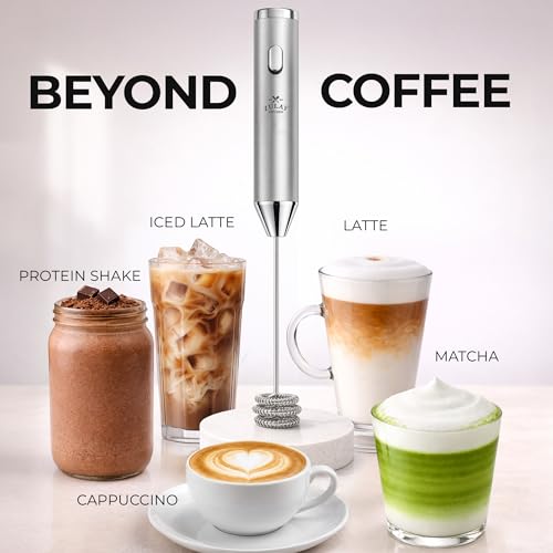 Image of Zulay Kitchen Rechargeable Milk Frother Handheld - Frother Wand, Drink Mixer, Electric Whisk Frother, for Cappuccinos, Matcha & Protein Powder - Ultra Metal 4 Whisk, 1800mAh Silver