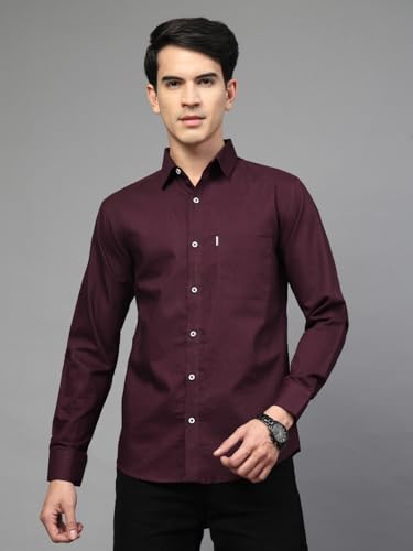 Image of Majestic Man Solid Cotton Casual Shirt - Slim Fit, Full Sleeves, Premium Button Closure
