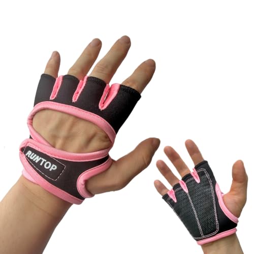 RUNTOP Workout Grip Gloves Pads Fitness Cross Training WODS Gym Yoga Exercise Weightlifting Powerlifting Rowing Pull Up Calisthenics Hand Grips Palm Protect Men Women(Pink M)