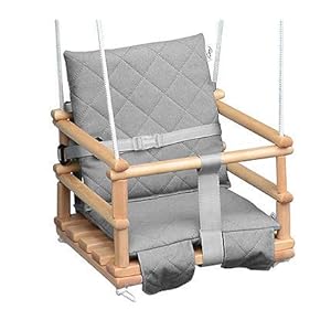 Holz Babyschaukel, Kinderschaukel, Schaukel für Kinder Schaukel 3 in 1 + SICHERHEITSGURT, Kleinkindschaukel, Baby schaukel und Schaukelsitz, Kinder schaukel Holz Indoor Outdoor (Hellgrau)