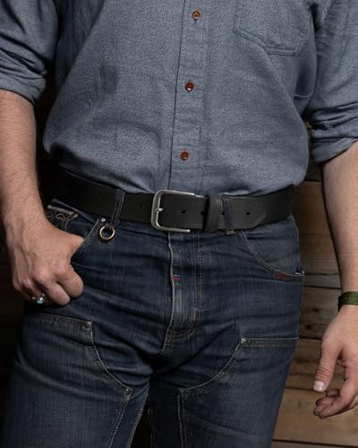 Image of CHAOREN Mens Belts Casual for Jeans - Full-Grain Leather, Durable Cowhide | Solid Buckle, Classic Style, Handmade, Daily Wear, Gift Box