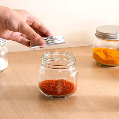 Image of Nestasia Spice Glass Jar with Lid Set of 12-250ml Each, Transparent Seasoning Glass Containers for Kitchen Storage Pantry, Spices, Salt, Herbs, Sugar or Coffee Beans