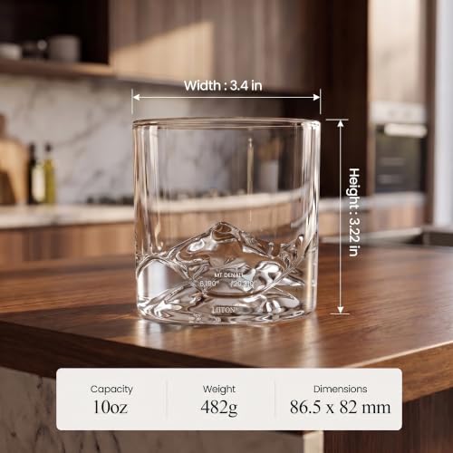 Image of LIITON Denali Mountain Whiskey Glasses, Set of 2, 10oz, Bourbon Glass