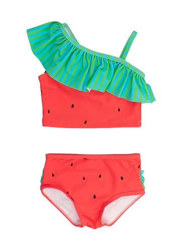Image of RuffleButts Girls UPF50+ Sun Protection One Shoulder Ruffle Tankini Two Piece Swimsuit