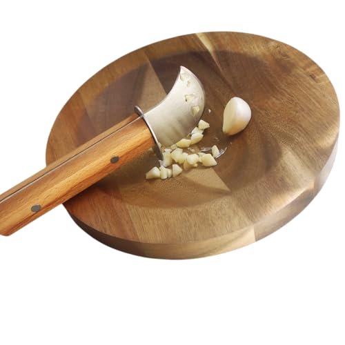 Tabla de cortar redonda de madera 8 pulgadas con cuchillo miniatura 6