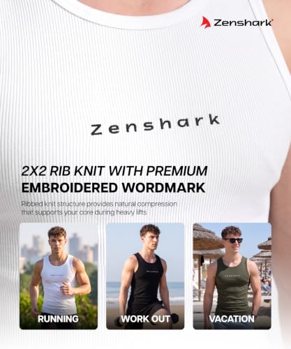 Image of ZENSHARK Gym Vest for Men | Sleeveless T Shirt Sando Tank Top | 2x2 Ribbed Cotton Lycra Ribbed Vest | Round Neck Slim Fit 4 Way Stretch | Sleeveless Gym T Shirt for Workout Training