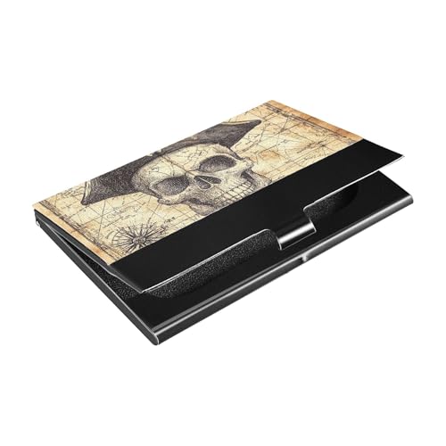 KLL Games Treasure Maps Pirates Skulls Ultra-Thin Business Card Holder Travel with Leather and Stainless Steel Credit Card case for Protects Your Cards portatarjetas para Hombre
