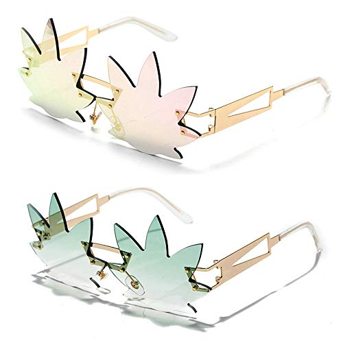 Image of Vintage Punk Sunglasses Men Women 2020 Fashion Colorful Rimless Leaf-shaped Sun Glasses