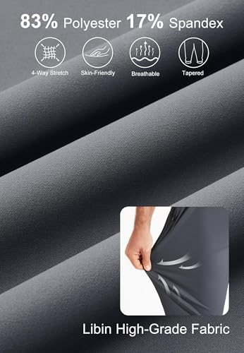 Libin Herren Golfhose Stretch Slim Fit Golf Jogginghose Anzughose Sporthose Lang Jogger Pants Chino Stoffhose mit Taschen, Dunkelgrau L