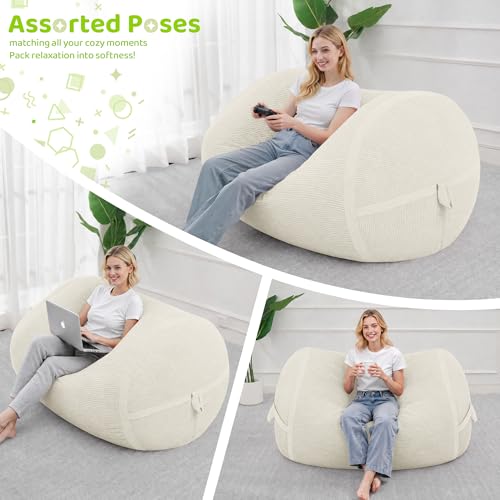 Image of 4FT Bean Bag Chair 4'Big Bean Bag Chairs with Adults, Large Beanbag Chair | Bean bag Lounger with Machine Washable Cover Fine Corduroy Fabric, Comfy Chairs for Living Room Bedroom Dorm, Beige