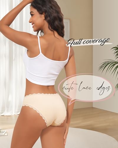 Image of Aijolen Women's Cotton Bikini Underwear Soft Low Waist Panties Cheeky Lace Underpants S-XXL