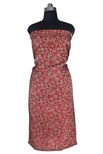 Image of Ethnics of Kutch Women's Ajrakh Modal Silk Natural Dye Hand Block Print Unstitched Kurta Fabric Mtr Length (3 Mtrs - Red 17102O)