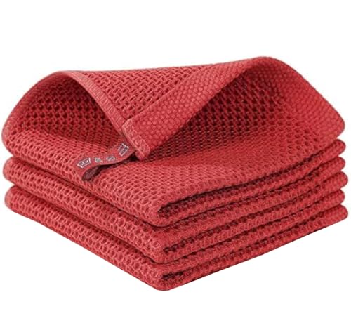 Image of 100% Cotton Kitchen Dish Cloths, 6 Pack Waffle Weave Ultra Soft Absorbent Dish Towels for Drying Dishes Quick Drying Kitchen Towels Dish Rags, 13.4 X 13.4 Inches (Bricks Red, Pack of 3)