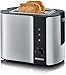 SEVERIN Grille-pain automatique 800 W, Toaster compact 2 fentes jusqu'à 2 tranches, Grille-pain électrique avec réglage du degré de brunissage & fonction décongélation, inox/noir, AT 2589