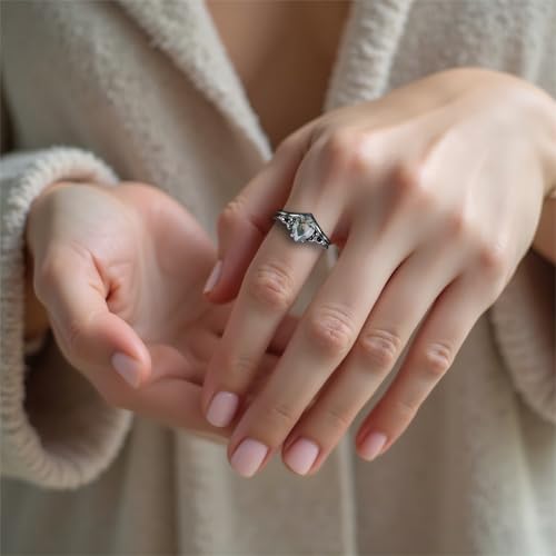 Black Moss Agate Wedding Ring Set for Women 925 Sterling Silver 10K 14K 18K Moss Agate Bridal Jewelry Set for Wedding Black Engagement Ring Promise Ring for Women Wife Bridal Size 4-153