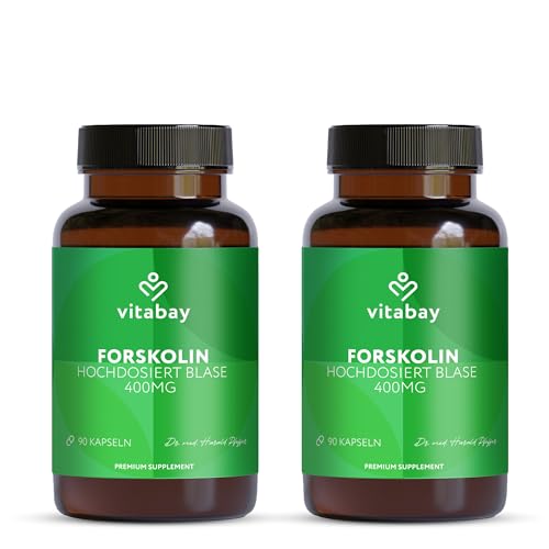 Vitabay Forskolin 400 mg – 180 vegane Kapseln – 2er Pack – Coleus-forskohlii-Extrakt – Vegan & laborgeprüft – Vorrat für 6 Monate