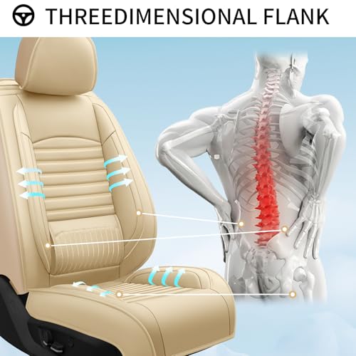Image of Fit Canyon Car Seat Covers (Only Front 2 Seats) Compatible with GMC Canyon 2015-2025 2026-Full Coverage Breathable Leather, Airbag Compatible, Waterproof & All-Weather, Beige