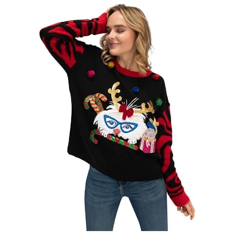 Blizzard Bay Women's 33 Degrees Long Sleeve, Crew Neck, Ugly Christmas Pullover Sweater, Black, Medium Cover