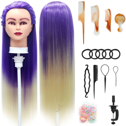 Testa Per Parrucchiere,28 inch Testina Parrucchiere Capelli,100% fibre Sintetiche Parrucchiere Testa con Morsetto Libero e DIY Accessori Per Capelli (ZiBai)