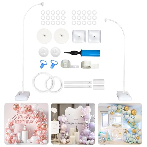 8.2ft-5ft Bendable Balloon Arch Stand Half Balloon Arch Adjustable Balloon Stand with Base for Floor for Wedding, Birthday(White)
