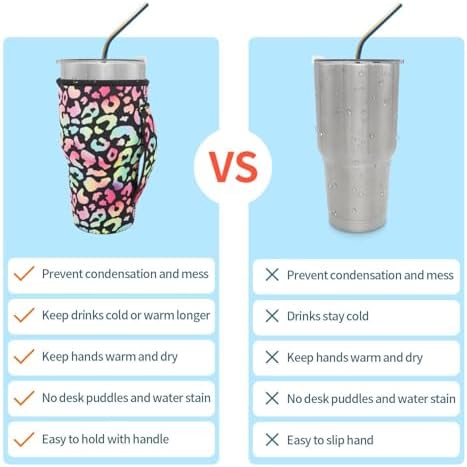 Reusable Iced Coffee Cup Sleeve Neoprene Insulated Sleeves Cup Holder with handle Idea for 30oz - 32oz Tumbler Cups, Protein Shake Bottles(Only Cup Sleeves), Lovely Strawberry