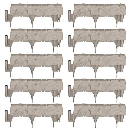 Suncast Interlocking Border Edging - Stone -Like Poly Construction for Garden, Lawn, and Landscape Edging - Water Resistant Border for Containing Trees, Flower Beds and Walkways - Light Taupe -Gray