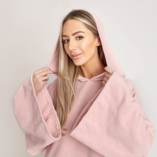 Brentfords Kapuzen Handtuch Poncho für Erwachsene, groß, zum Baden, Schwimmen, Surfen, Strand, saugfähige Mikrofaser, Damen und Mädchen, schnell trocknender Handtuch-Poncho, Blassrosa