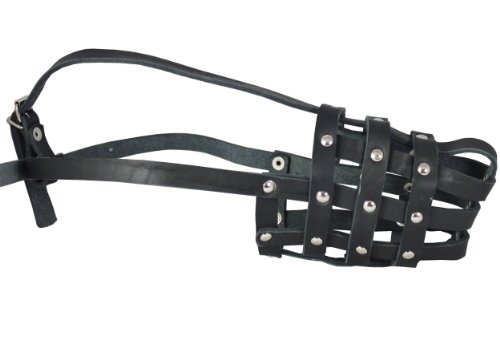 Leather Mesh Basket Secure Dog Muzzle #143 Black - German Shepherd, Labrador, Husky, Retriever (Circumference 11.5", Snout Length 4.25")