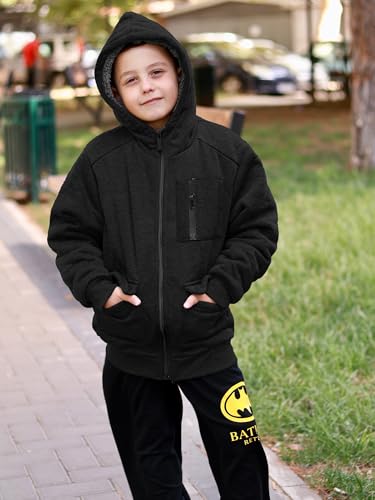 Image of Boys Zip Up Hoodie Kid Hooded Jacket | Fleece Lining,Soft Warm coat,Fall Winter Outwear for 6-15 Years Unisex,Sweatshirt Suitable for School,Outdoor