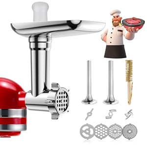   Metal-Food-Grinder-Attachments-for-KitchenAid-Stand-Mixers-Meat-Grinder-Sausage-Stuffer-Perfect-Mixer-Attachment-for-KitchenAid-Mixers-15pcs-Meat-Grinder-Accessories-Set-Silver