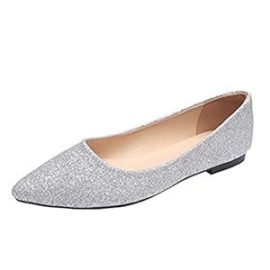 Vrouw Ballerina’s, Dolly Schoenen Ondiepe Teen Schoenen, Lente Lovertjes Platte Schoenen, De Hele Dag Loafers Schoenen,Zilver,39 Ik,Excellent