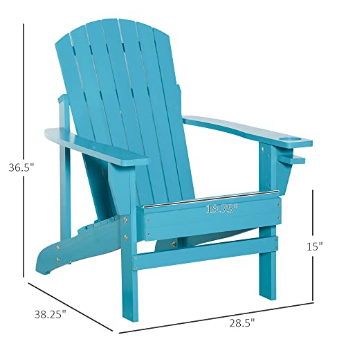 Outsunny Wooden Adirondack Chair, Outdoor Patio Lawn Chair With Cup Holder, Weather Resistant Lawn Furniture, Classic Lounge For Deck, Garden, Backyard, Fire Pit - Black #TOP29
