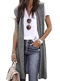 Fronage Long Cardigans for Women UK Sleeveless Lightweight Ladies Waistcoats Long Vest Jacket Coat with Pocket Grey