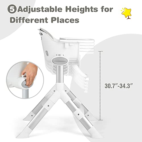 Image of INFANS Baby High Chair, Modern Convertible Design Highchair with Aluminum Construction, 5 Different Heights, Removable Tray, Detachable PU Leather Cushion, Dinning Seat for Infant and Toddlers