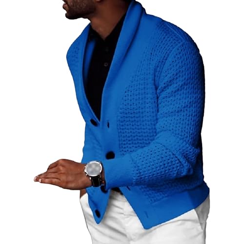 Pull à col châle pour homme en tricot torsadé d'hiver en maille unie