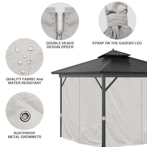 Gazebo Curtains 10'x12' Outdoor Waterproof, 4-Panels Sidewall Curtains Universal Replacement with Zipper for Patio, Backyard, Garden (Ivory, 10'x12') - Image 3