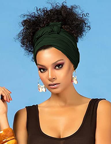 Harewom Head Scarf for Women Head Wrap Solid Long Lightweight Stretch Head Scarfs Headband for Winter Braid Wig Locs Dark Green - Thumbnail 4