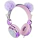 YWZQ Plüsch Niedlich Verdrahtete Kopfhörer Mit Mikrofon Mädchen Musik Stereo Kopfhörer Computer Handy Gamer Headset Für Kinder Geschenk Für PC,Lila