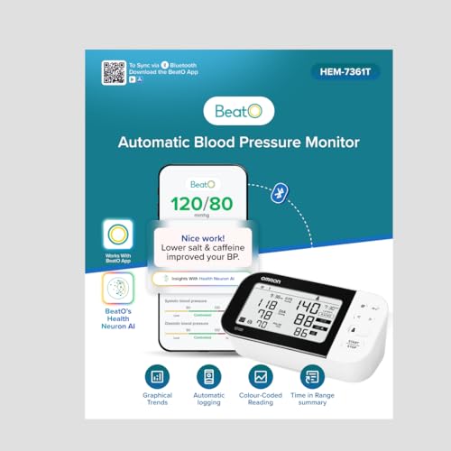 Image of HEM 7361T Bluetooth Arm Blood Pressure Monitor With Cuff Wrapping Guide,Hypertension Indicator,Japanese Intellisense Technology Powered by BeatO App