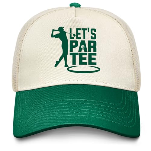 Image of Over Par and Under The Influence Golf Hat - Funny Golf Gag Gifts for Men & Dad | Adjustable Vintage Trucker Baseball Cap