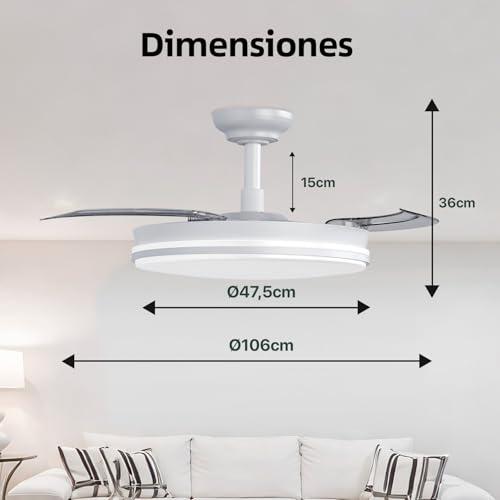 LEDUNI Ventilador con Luz LED 72w 7590LM con mando a distancia - Imagen 3