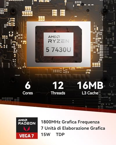 GEEKOM A5 con AMD Ryzen 5 7430U[Il Mini PC Professionale per Smart Working] |16GB RAM DDR Espandibile(fino a 64GB) e 512GB SSD| Mini PC Windows 11| USB4.0 | |LAN 2.5G|Raffreddamento Silenzioso