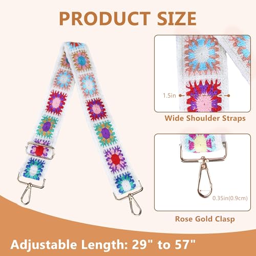 Image of Purse Strap, Adjustable Embroidery Flower 2 Inch Wide Purse Straps Replacement Crossbody for Women