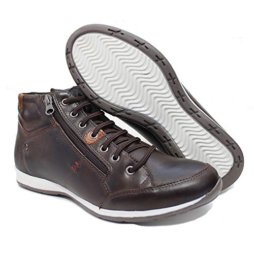Tenis Sapatenis Cano Médio Masculino Casual Couro CEU-NETONY Cor:Marrom;Tamanho:39