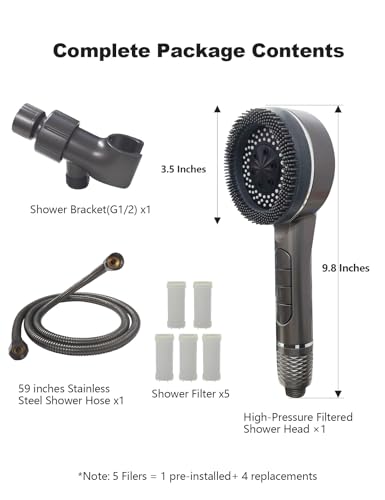 Regadera de alta presión, regadera manual con control de una sola mano y 4 modos, con filtro para agua dura, sistema integrado de limpieza a presión para mascotas o baños, incluye manguera y soporte (gris) miniatura 7
