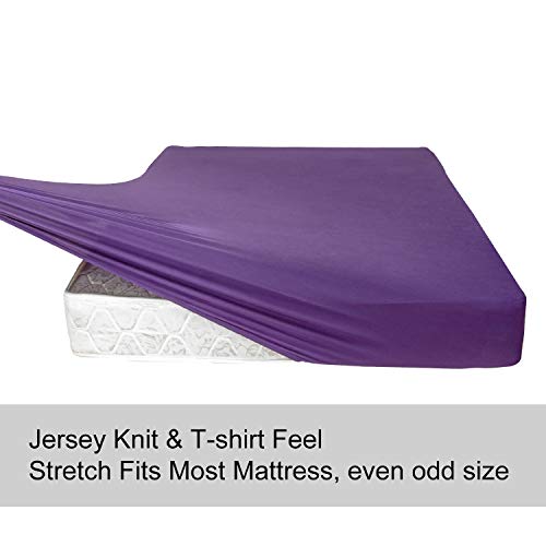 Image of King Size Fitted Sheet Only - 4-Way Stretch Knit, Snug Fit, Wrinkle Free & Stay in Place, No More Slipping Off for Mattress, Soft & Comfortable - Purple, King